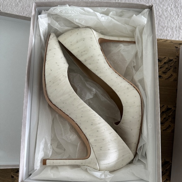 Jimmy Choo Romy 85 Cloudy Tulle w/ Glitter - White/silver Size 40 Shoes - Picture 3 of 6